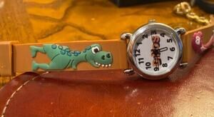 Boy's 27mm Silver Tone Dinos Watch, Resin Dinosaur Band